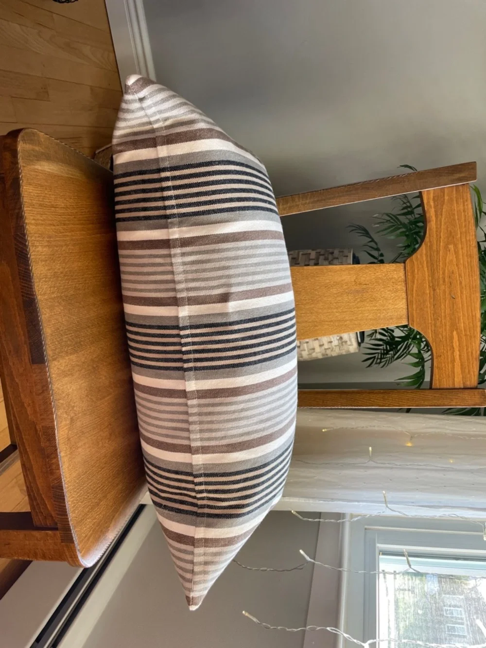 IKEA Striped Lumbar Pillow in Brown, Gray, and White